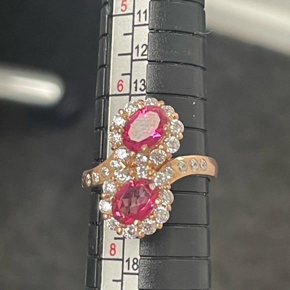 New Size 7 genuine, pink tourmaline and white CZ sterling ring - Picture 7 of 7